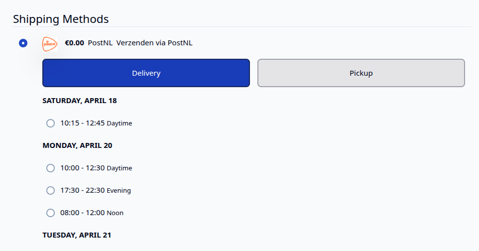Displaying delivery dates and timeslots